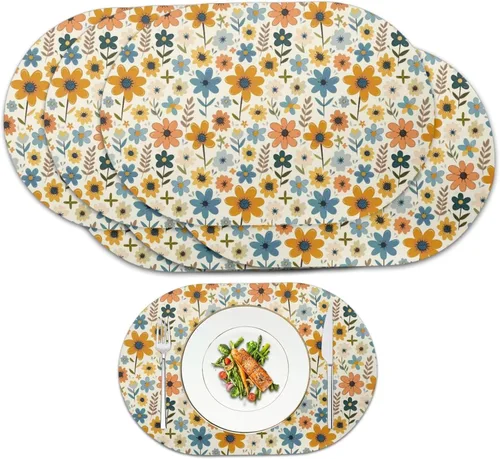 Vista 49 de Blue Flower Dining Table Mats Set of 2 Hummingbird Heat Resistant Placemats Washable and Wipeable Non Slip Place Mat, Waterproof Modern Dining Table