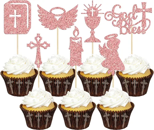 Vista 13 de Gyufise Decoración para pastel de primera comunión para bautismo cristiano, decoración religiosa de Dios bendiga Baby Shower para niños, decoración