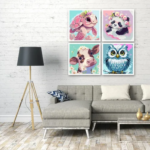 Vista 5 de FQOVKYN Paquete de 4 pinturas por números para niños, kit de pintura por números de animales lindos para adultos principiantes, pintura acrílica