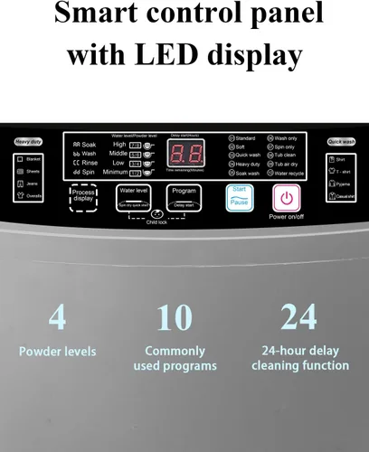 Vista 5 de KRIB BLING Lavadora completamente automática con pantalla LED, bomba de drenaje de lavadora de 25 libras, 10 programas y 8 opciones de niveles