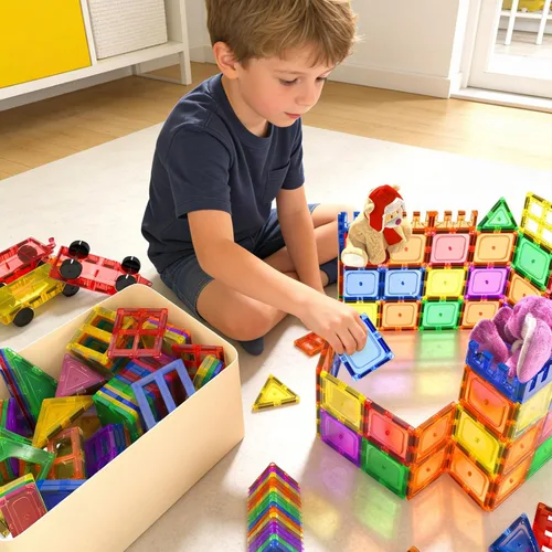 Vista 6 de Coodoo 60 PIEZAS Bloques Magnéticos de Construcción para Niños Juguetes STEM Bloques Magnéticos Juguetes Sensoriales Juegos para Niños Imán Juego