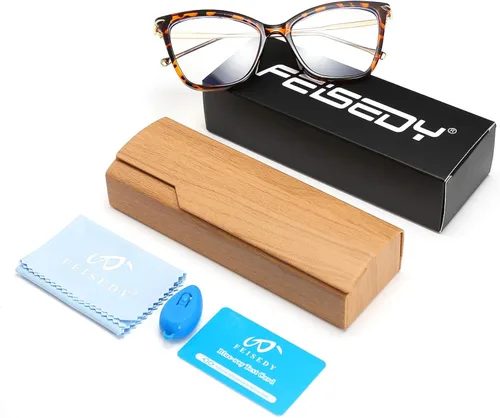 Vista 7 de FEISEDY Marco de gafas de ojo de gato de gran tamaño con lentes transparentes para mujer, B2460