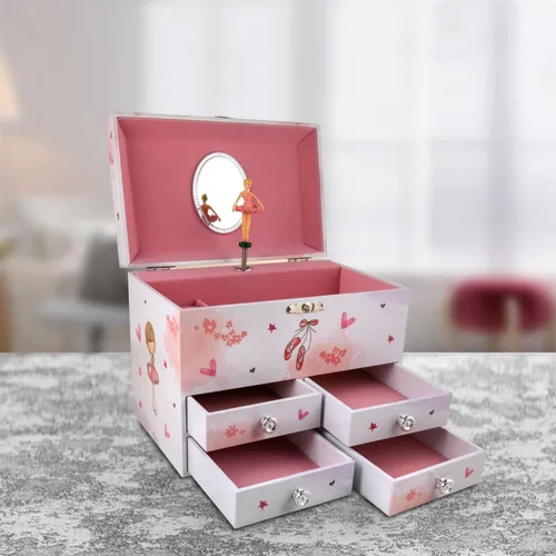 Vista 2 de The San Francisco Music Box Company Ballerina Friends - Cofre musical de 4 cajones con collar de bailarina de color dorado
