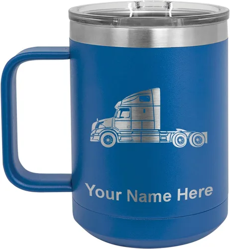 Vista 33 de LaserGram Taza de café aislada al vacío de 15 onzas, cabina de camión, grabado personalizado incluido (negro)