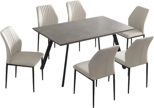 Vista 6 de ZckyCine Mesa de comedor de 7 piezas con 6 sillas, juego de mesa y sillas de cocina de 59 pulgadas, adecuada para 4-6 personas, mesa de comedor