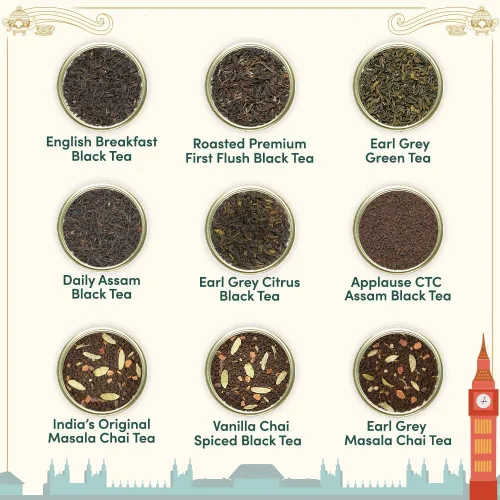 Vista 3 de VAHDAM - Juego de regalo de té de fin de semana en Londres, caja de regalo de edición de viaje, 9 variedades de Chai y té negro, sin gluten, sin OMG