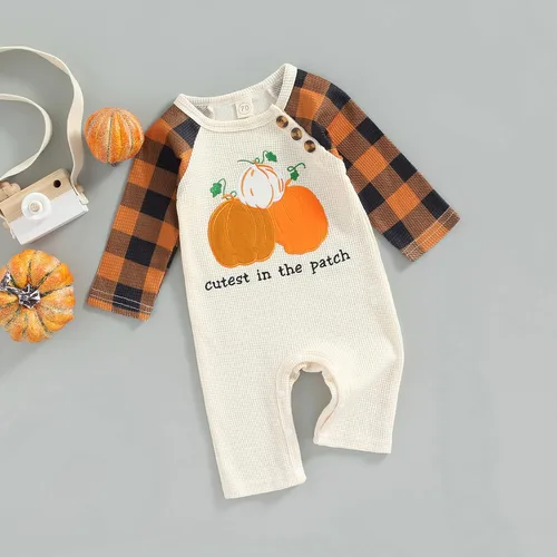 Vista 79 de Disfraz de Halloween para bebé niño y niña, mameluco de manga larga con diseño de calabaza, mameluco para Halloween