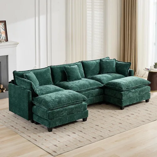 Vista 12 de Sofá seccional modular, sofá seccional en forma de L de 76.7 pulgadas con otomana móvil, cómodo loveseat de chenilla nube con reposabrazos