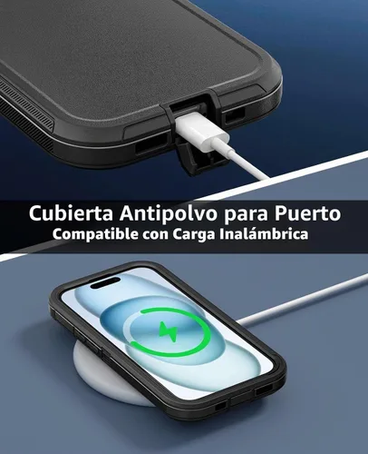 Vista 5 de Jelanry Funda para iPhone 15 5G de alta resistencia, protección resistente Negro
