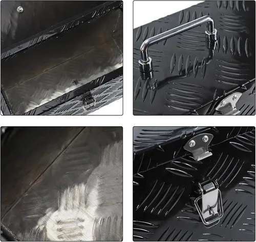 Vista 4 de Caja de herramientas de aluminio resistente de 16 x 7.5 x 10 pulgadas, caja de herramientas de camión con patrón de 5 barras de banda de rodadura