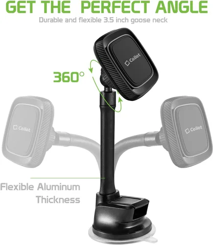 Vista 5 de Cellet Soporte universal para teléfono para el salpicadero y el parabrisas, soporte magnético para teléfono con cuello de ganso, compatible