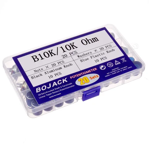 Vista 3 de BOJACK 20 juegos de eje moleteado B10K 3 terminales Potenciómetro giratorio cónico lineal (WH148) Resistencia variable de película de carbono de una