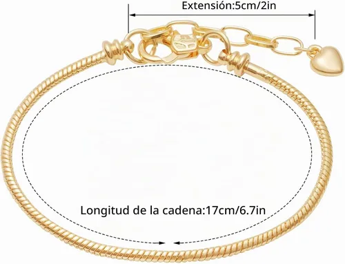 Vista 2 de tiggell Juego de 5 pulseras de cadena plateadas, cadena de serpiente con cierre de langosta en forma de corazón, pulsera de dijes europea