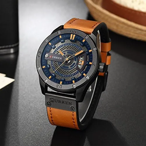Vista 3 de CURREN Reloj de pulsera para hombre con correa de cuero impermeable para hombre