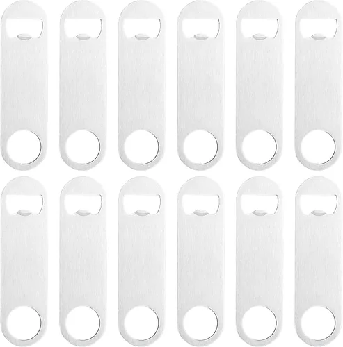Vista 13 de 12 abridores de botellas planos de 3.5 x 1.18 pulgadas, abridor de botellas de cerveza de acero inoxidable negro, hoja de barra resistente, abridor