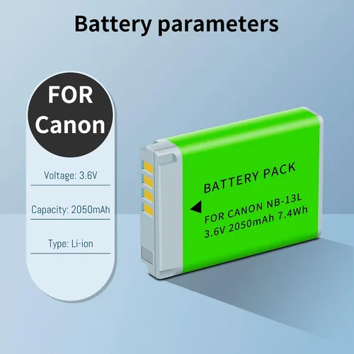 Vista 2 de Paquete de 2 baterías NB-13L mejoradas (2050 mAh) y cargador LED dual para Canon PowerShot G1 X Mark III, G5 X, G5X Mark II, G7 X, G7 X Mark II, G9