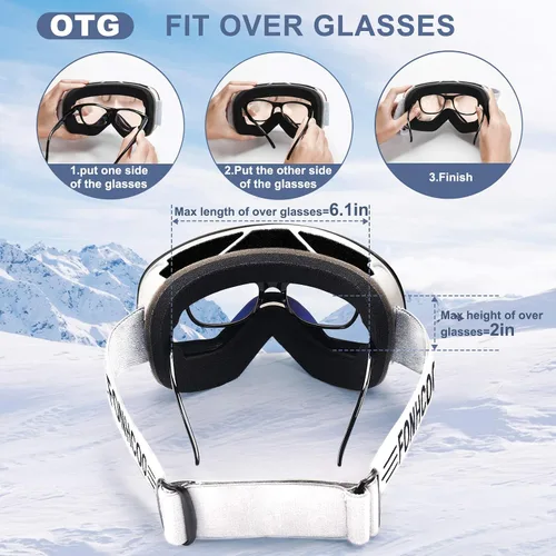 Vista 3 de FONHCOO Gafas de esquí para hombres y mujeres, antivaho OTG gafas de snowboard con lente desmontable para esquí, patinaje, protección UV