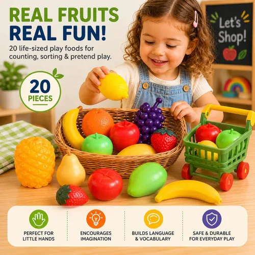 Vista 4 de Bolsa de frutas a tamaño real, set de juego para niños, de Liberty Imports