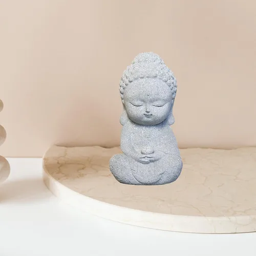 Vista 3 de Estatua de Buda de meditación, mini estatuas de decoración de Buda de piedra arenisca zen sentada para el hogar, escritorio, colección de decoración