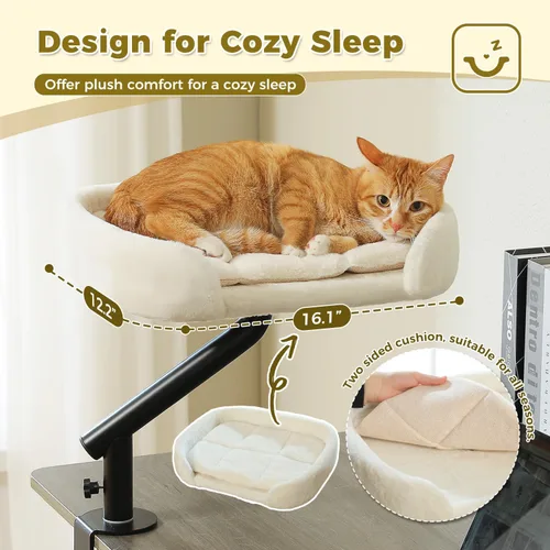 Vista 7 de PAWZ Road Cama de escritorio para gatos de interior, cama para gatos para escritorio soporta hasta 50 libras, rotación de 360° y ajustable Beige