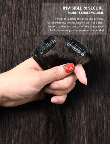 Vista 4 de Rosebud - Extensiones de cabello humano remy con clip, 8 unidades, 18 clips de 14 - 22 pulgadas