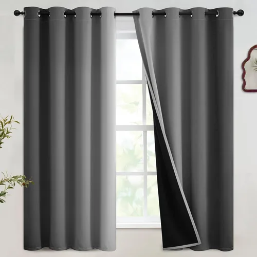Vista 102 de SimpleHome Cortinas degradadas degradadas para oscurecer la habitación de 36 pulgadas de largo para dormitorio, con ojales y bloqueo de luz Negro