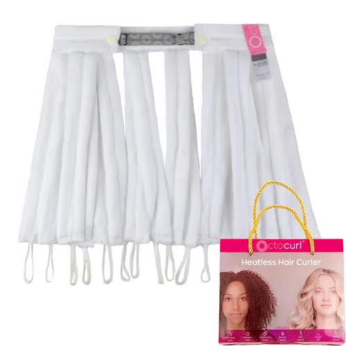Vista 15 de Octocurl Diadema sin calor, rizadores de pelo para dormir, rizadores sin calor para cabello largo (algodón, rosa)