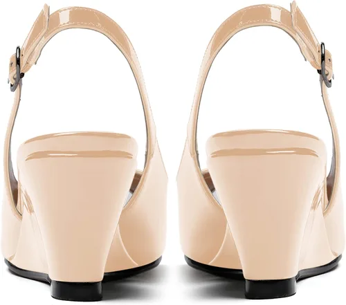 Vista 4 de WAYDERNS Zapatos de tacón bajo con hebilla de charol y punta abierta para mujer de 2 pulgadas