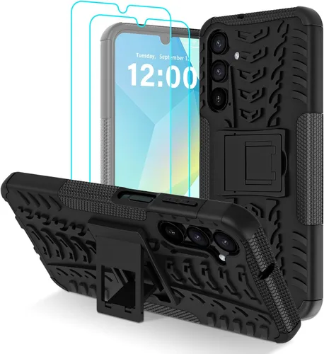Vista 15 de para Samsung Galaxy A15 5G Funda con protector de pantalla de 2 paquetes, grado militar a prueba de golpes, cubierta acolchada resistente con Negro