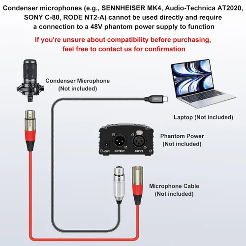 Vista 3 de J&D Cable de audio de micrófono USB C a XLR, cable trenzado USB C a XLR hembra para grabación de audio, micrófono dinámico, compatible con iPhone