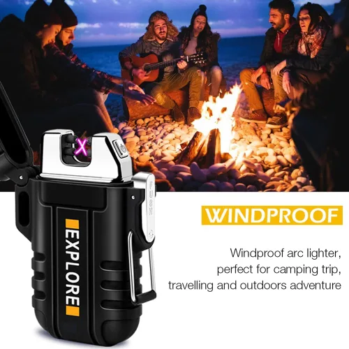 Vista 7 de LcFun - Encendedor eléctrico impermeable, doble arco a prueba de viento, recargable por USB, sin llama, plasma para campamento, senderismo