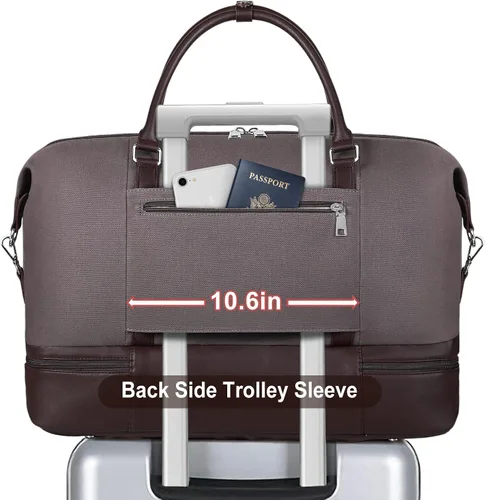 Vista 12 de IBFUN Bolsas de fin de semana para mujer, bolsa grande de lona para viaje, bolsa de viaje con compartimento para zapatos, 21 pulgadas, juego de 3