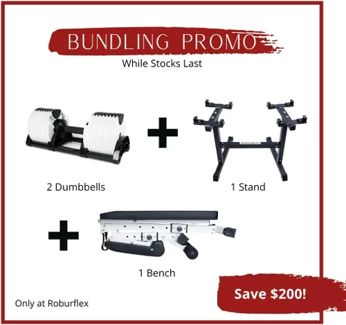 Vista 2 de Oferta en paquete: dos mancuernas ajustables (blanco de 80 libras) + soporte para mancuernas + banco ajustable (4 artículos)