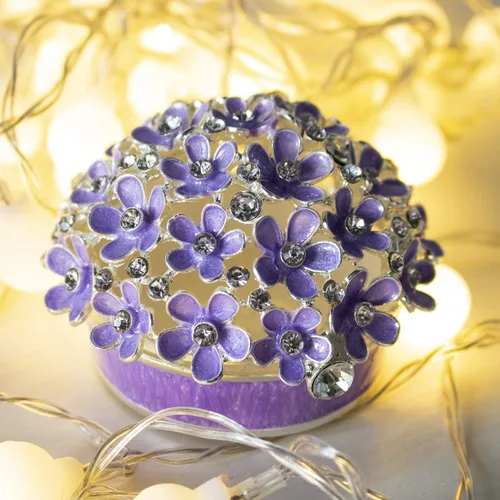 Vista 5 de YU FENG Cajas de baratijas con bisagras de 3 pulgadas con cristal esmaltado morado Forget Me Not Flower Butterfly Barinket Joyero para mujeres