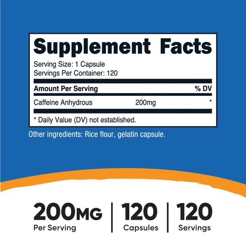Vista 2 de Nutricost, Píldoras con cafeína, 4 lb por porción, 1