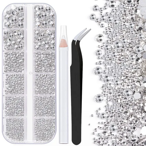 Vista 13 de Dos paquetes de diamantes de imitación de parte trasera plana, 4520 piezas de diamantes de imitación coloridos para arte de uñas, cristal colorido +