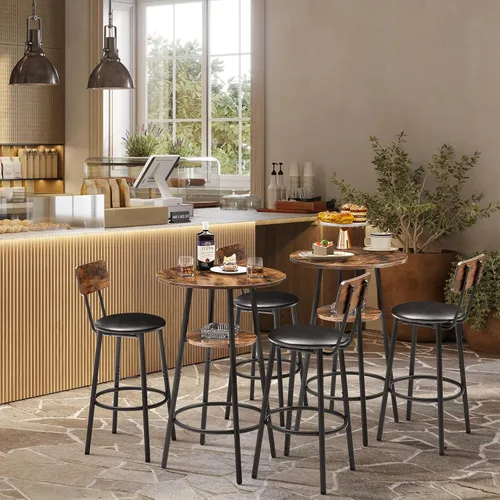 Vista 8 de Juego de mesa de bar y sillas de 3 piezas, mesa de comedor redonda pequeña para 2 personas con respaldo, altura de encimera, juego de mesa de cocina