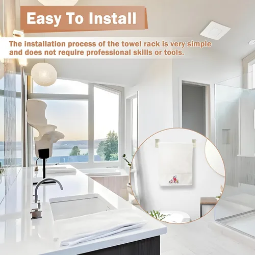 Vista 4 de Juego de 2 toallas de baño de porcelana beige, soporte de barra de toalla moderno de mediados de siglo, soporte para barra de toallero de cerámica