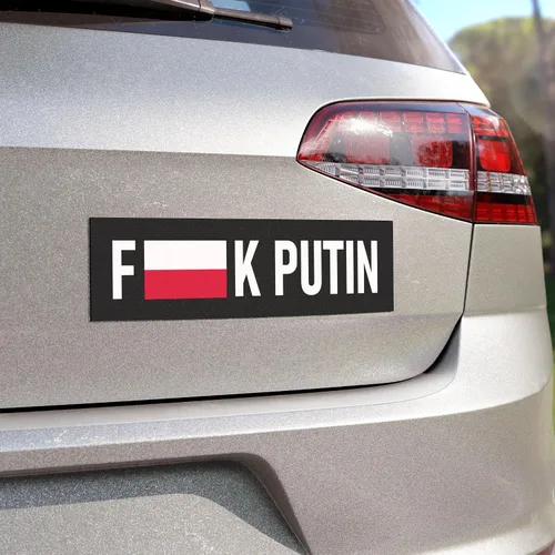 Vista 2 de Pegatina Fuck Putin grande 3x9 con la bandera de Polonia
