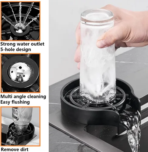 Vista 6 de ARTLINE Fregadero de cocina negro de un solo tazón, fregadero de cascada de acero inoxidable, fregadero de bar con lavaplatos, fregadero de estación