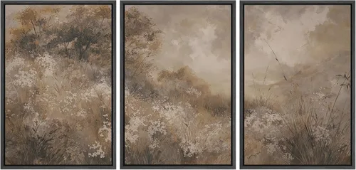 Vista 238 de SIGNFORD - Set de obras de arte en lienzo enmarcado para pared, ilustraciones abstractas de neblina del desierto en tonos neutros beige y marrón