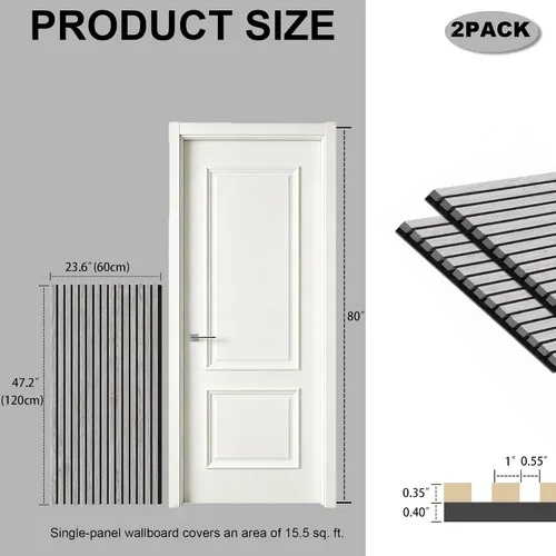 Vista 2 de Paquete de 2 paneles acústicos de pared, paneles acústicos de listones de madera de 47.2 x 23.6 x 0.75 pulgadas, paneles de amortiguación de ruido