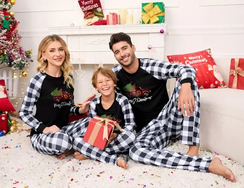 Vista 2 de MISSKY Pijamas de Navidad para la familia, conjuntos de pijamas de Navidad a juego, camisas de manga larga, pantalones, pijamas de Navidad