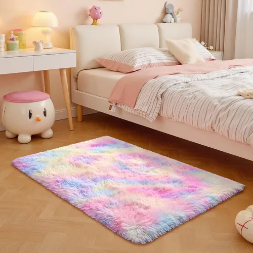 Vista 15 de junovo Alfombra de área lavable y antideslizante, alfombras de área pequeñas y esponjosas, alfombra peluda para sala de estar, alfombra suave