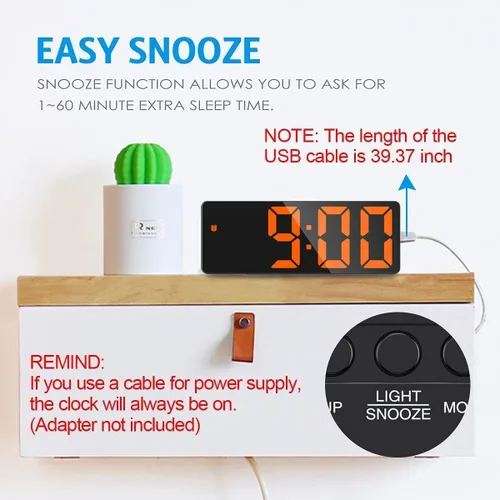 Vista 4 de AMIR Reloj despertador digital, reloj LED para dormitorio, reloj electrónico de escritorio con pantalla de temperatura, brillo ajustable, control