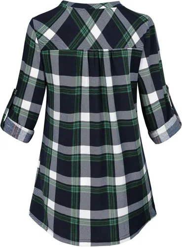 Vista 4 de Miusey Henley - Blusa con cuello en V 34, manga enrollable, con botones