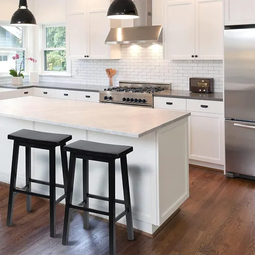 Vista 6 de PJ Wood Taburete de cocina con asiento de silla de montar de 24 pulgadas con placa de pie - negro