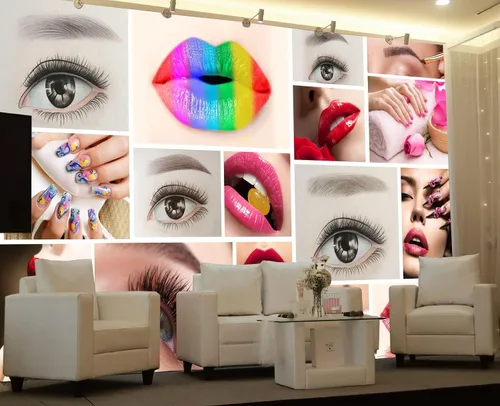 Vista 2 de Hermosos murales de pared 3D de cejas y labios, mural de belleza, papel tapiz autoadhesivo extraíble para sala de estar, dormitorio, decoración