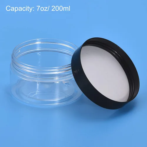 Vista 4 de uxcell Tarros redondos de plástico con tapa superior de rosca negra, 7 onzas/6.8 fl oz, recipientes vacíos transparentes de boca ancha