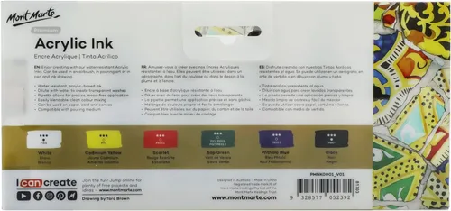 Vista 6 de Mont Marte Tinta acrílica premium de 6 piezas x 20 ml (0,7 fl.oz. EE.UU.), tintas acrílicas para artistas, colores esenciales, ideal para aerógrafo